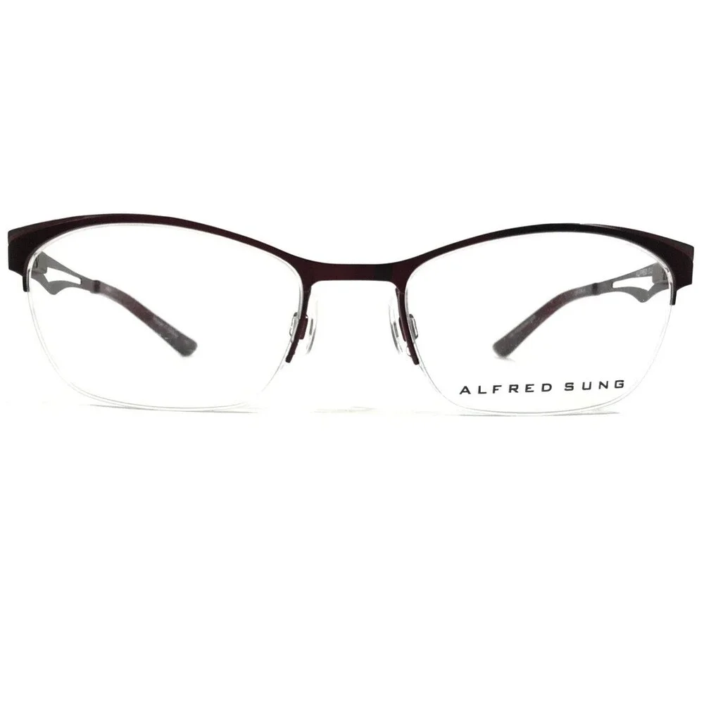 Alfred Sung Eyeglasses Frames AS5017 RBY CEN Grey Red Square Half Rim 51-18-135